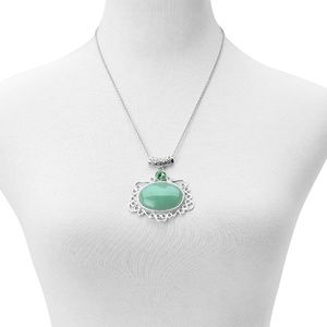 NEW Green Aventurine Silvertone Pendant & Chain